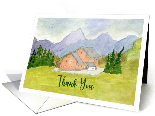 Thank You General Chalet House Mountains Landscape Art Watercolor card