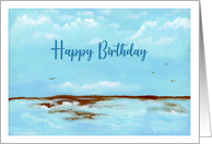 Happy Birthday General Seascape Birds Water Waves Ocean Art Painting card