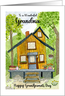 Happy Grandparents Day Grandma Cabin Woods Trees Watercolor Painting card