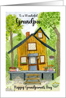 Happy Grandparents Day Grandpa Cabin Woods Trees Watercolor Painting card