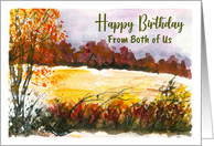 Happy Birthday From Both Autumn Fall Trees Meadow Landscape Painting card