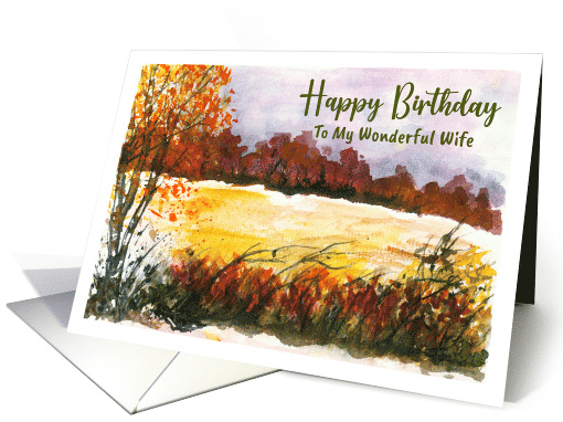 Happy Birthday Wife Autumn Fall Trees Meadow Landscape Painting card