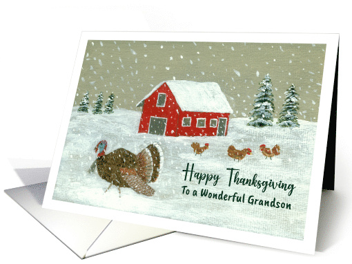 Happy Thanksgiving Grandson Snowy Barnyard Turkey Farm... (1793190)