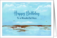 Happy Birthday Wonderful Boss Seascape Ocean Water Landscape Painting card