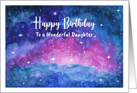 Happy Birthday Daughter Clouds Stars Nebula Space Watercolor Painting card