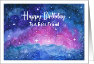 Happy Birthday Friend Clouds Stars Nebula Space Watercolor Painting card