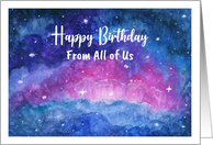 Happy Birthday From Group Clouds Stars Deep Space Watercolor Painting card