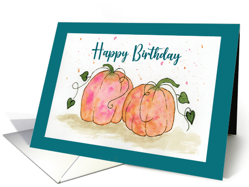 Happy Birthday Pumpkins Vine Gourds Autumn Fall... (1795702)