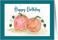 Happy Birthday Pumpkins Vine Gourds Autumn Fall Watercolor Painting card