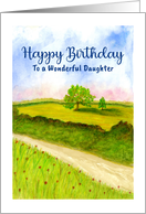 Happy Birthday Daughter Country Road Pasture Watercolor Landscape Art card