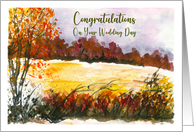 Congratulations Wedding Day Autumn Trees Meadow Landscape Painting card