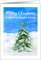 Merry Christmas Daughter Family Evergreen Tree Snow Landscape Painting card