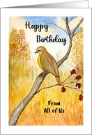 Happy Birthday From All Autumn Bird Branch Trees Landscape Painting card
