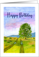 Happy Birthday Scenic Clouds Sky Sunrise Tree Field Landscape Painting card
