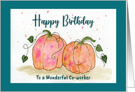 Happy Birthday Co-worker Pumpkins Vine Gourds Fall Watercolor Painting card