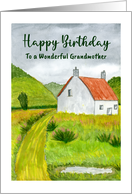 Happy Birthday Grandmother Cottage Hills Watercolor Landscape Painting card