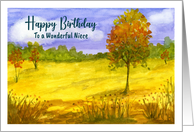 Happy Birthday Niece Autumn Fall Trees Clouds Landscape Art Painting card