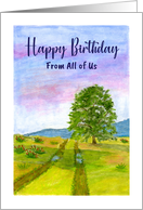 Happy Birthday From Group Clouds Sunrise Tree Field Landscape Painting card