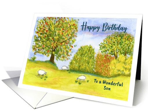 Happy Birthday Son Autumn Fall Meadow Sheep Trees... (1798804)
