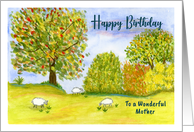 Happy Birthday Mother Autumn Fall Meadow Sheep Landscape Painting card