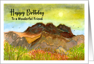 Happy Birthday Friend Mountains Birds Sky Clouds Landscape Painting card