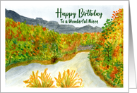 Happy Birthday Niece Mountain Trees Autumn Fall Art Landscape Painting card