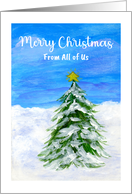 Merry Christmas From Group Evergreen Tree Snow Landscape Art Painting card