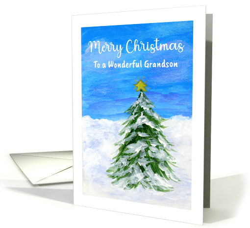 Merry Christmas Grandson Evergreen Tree Star Snow... (1802450)