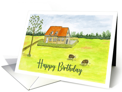 Happy Birthday General Farmhouse Farm Sheep Grazing... (1802680)