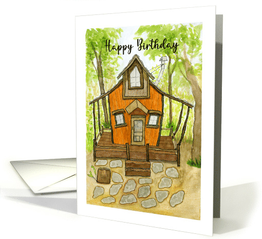 Happy Birthday General Cabin House Trees Whimsical... (1803470)