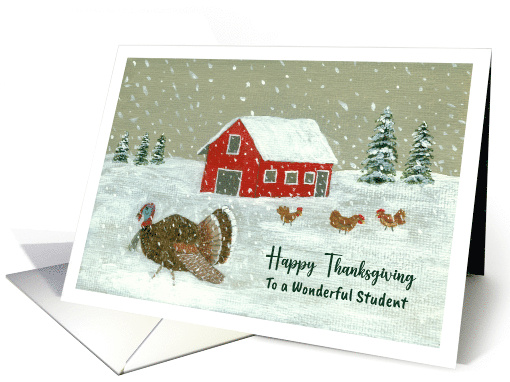 Happy Thanksgiving Student Snowy Barnyard Turkey Farm... (1803724)