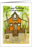 Happy Birthday Niece Rustic Cabin House Trees Forest Illustration Art card