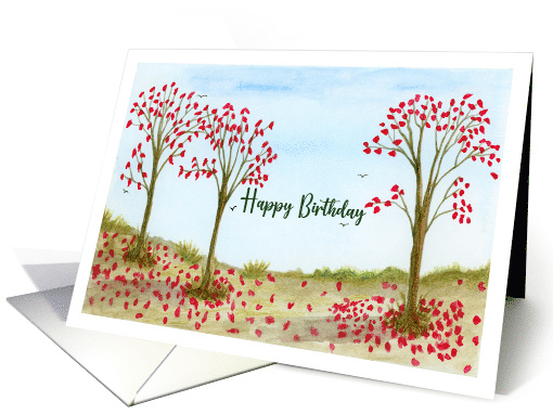Happy Birthday General Autumn Red Trees Leaves Birds Sky... (1804960)