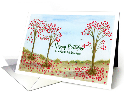 Happy Birthday Grandson Fall Red Trees Leaves Birds Sky... (1804968)