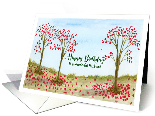 Happy Birthday Husband Fall Red Trees Leaves Birds Sky... (1804972)