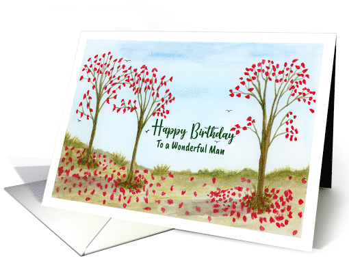 Happy Birthday Man Autumn Fall Red Trees Leaves Birds Sky... (1804982)