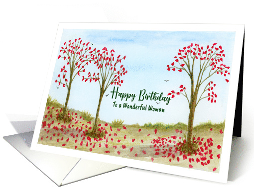 Happy Birthday Woman Autumn Red Trees Leaves Birds Sky... (1804992)