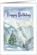 Happy Birthday General Snow Mountains Trees Winter Illustration Art card