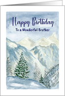Happy Birthday Brother Snow Mountains Trees Winter Illustration Art card