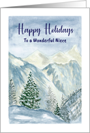 Happy Holidays Niece Snow Mountains Trees Winter Illustration Art card