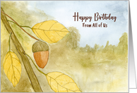 Happy Birthday From Group Acorn Leaves Autumn Sky Nature Landscape card