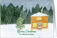 Merry Christmas Mother Evergreen Tree House Snow Winter Art Painting card