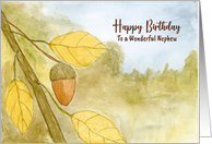 Happy Birthday Nephew Acorn Leaves Autumn Sky Nature Landscape Art card