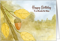 Happy Birthday For Him Acorn Leaves Autumn Sky Nature Landscape Art card