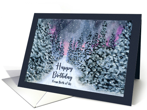 Happy Birthday From Couple Snow Forest Trees Winter Night... (1813484)