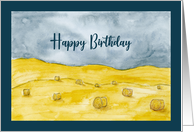 Happy Birthday General Harvest Fields Hay Country Farm Sky Painting card