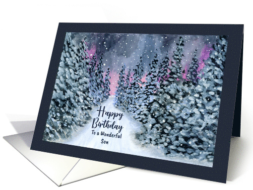 Happy Birthday Son Snowy Forest Trees Winter Night Sky... (1814556)