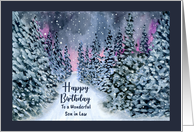 Happy Birthday Son in Law Snowy Forest Tree Winter Night Illustration card