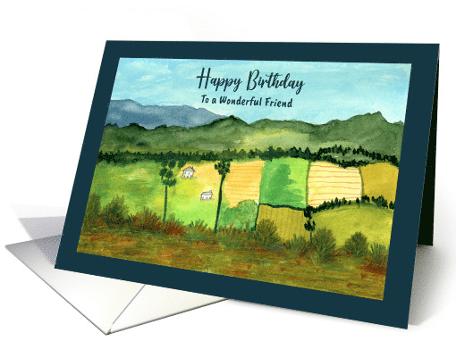 Happy Birthday Friend Houses Landscape Fields Mountains... (1815078)