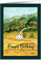Happy Birthday General Trees House Landscape Mountain Art Illustration card